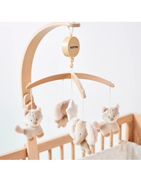Nattou - Giostrina letto legno Flo, Ernest e Oli