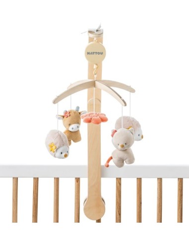 Nattou - Giostrina letto legno Mila,Lana e Zoe