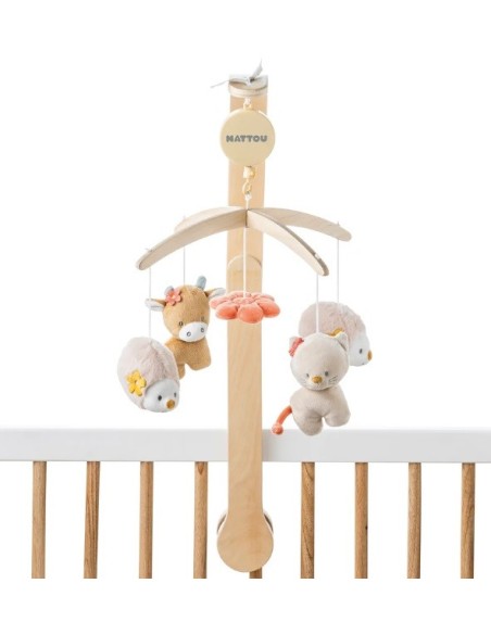Nattou - Giostrina letto legno Mila,Lana e Zoe